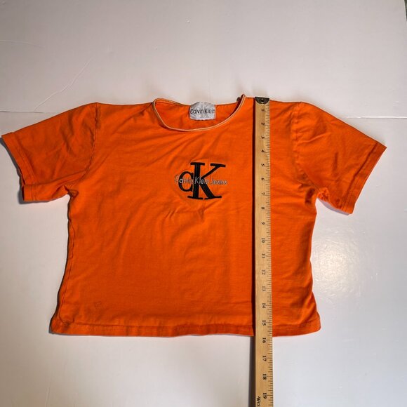 Orange Vintage Calvin Klein Cropped T-Shirt Top Size Small - Picture 6 of 9